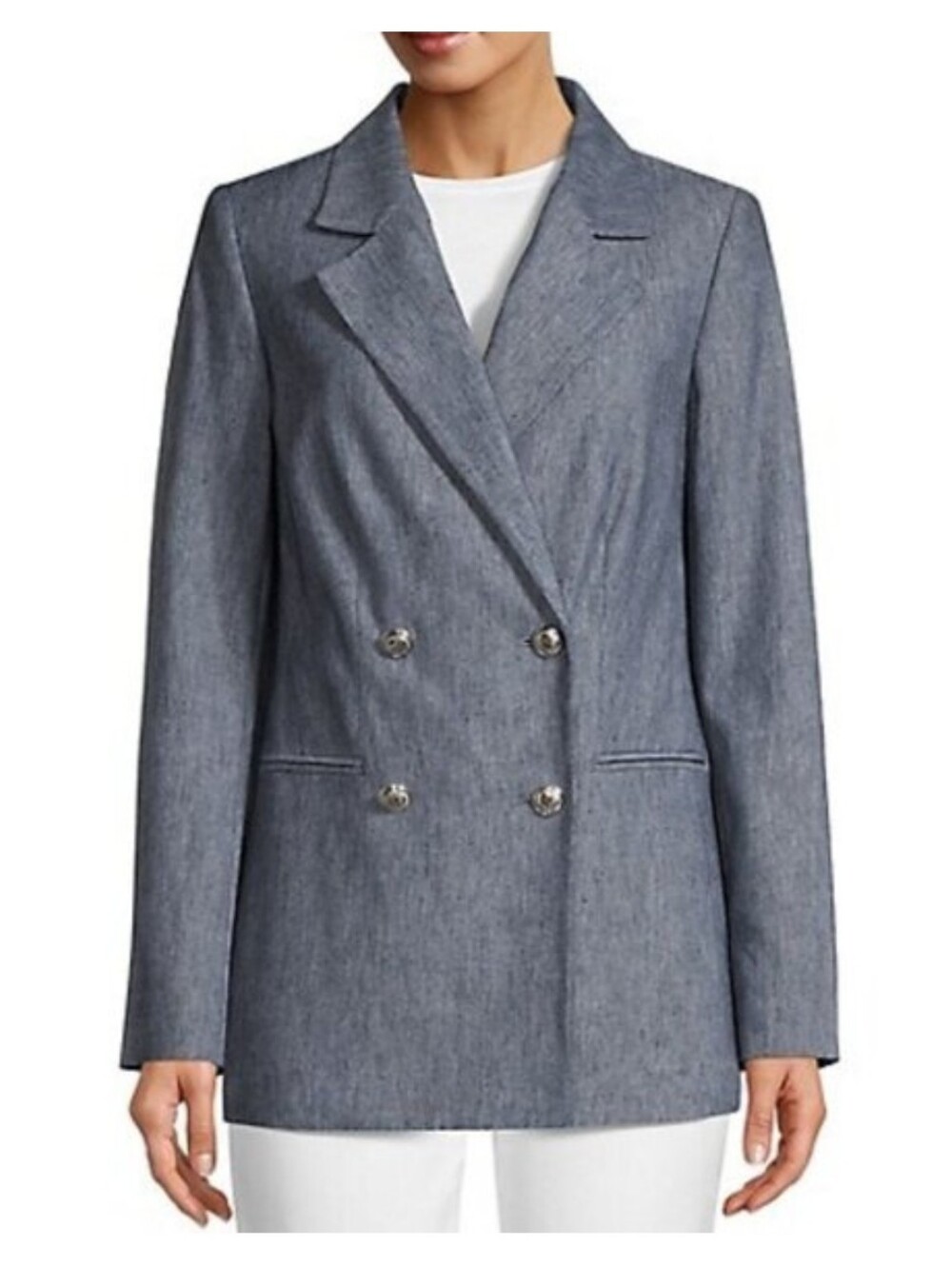 Karl Lagerfeld Paris Linen Cotton Double Breasted Blazer